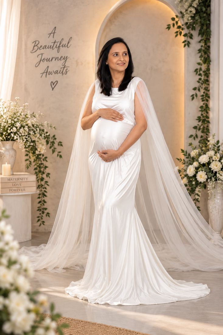 Ivory cape gown — Sourmi Studio, Pune
