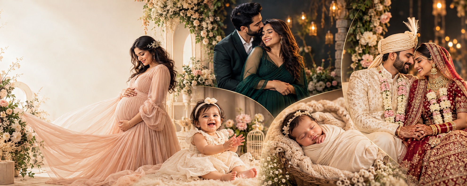 Maternity, newborn, baby, pre-wedding and wedding photography collage by Sourmi Studio